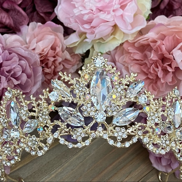Ice Princess Crystal Bridal Gold Tiara Crown - Picture 13 of 16